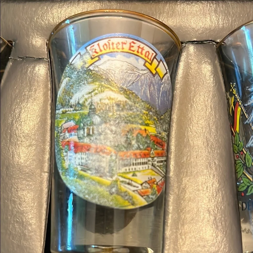 German Flask and Shot Glass Set Scenic Set